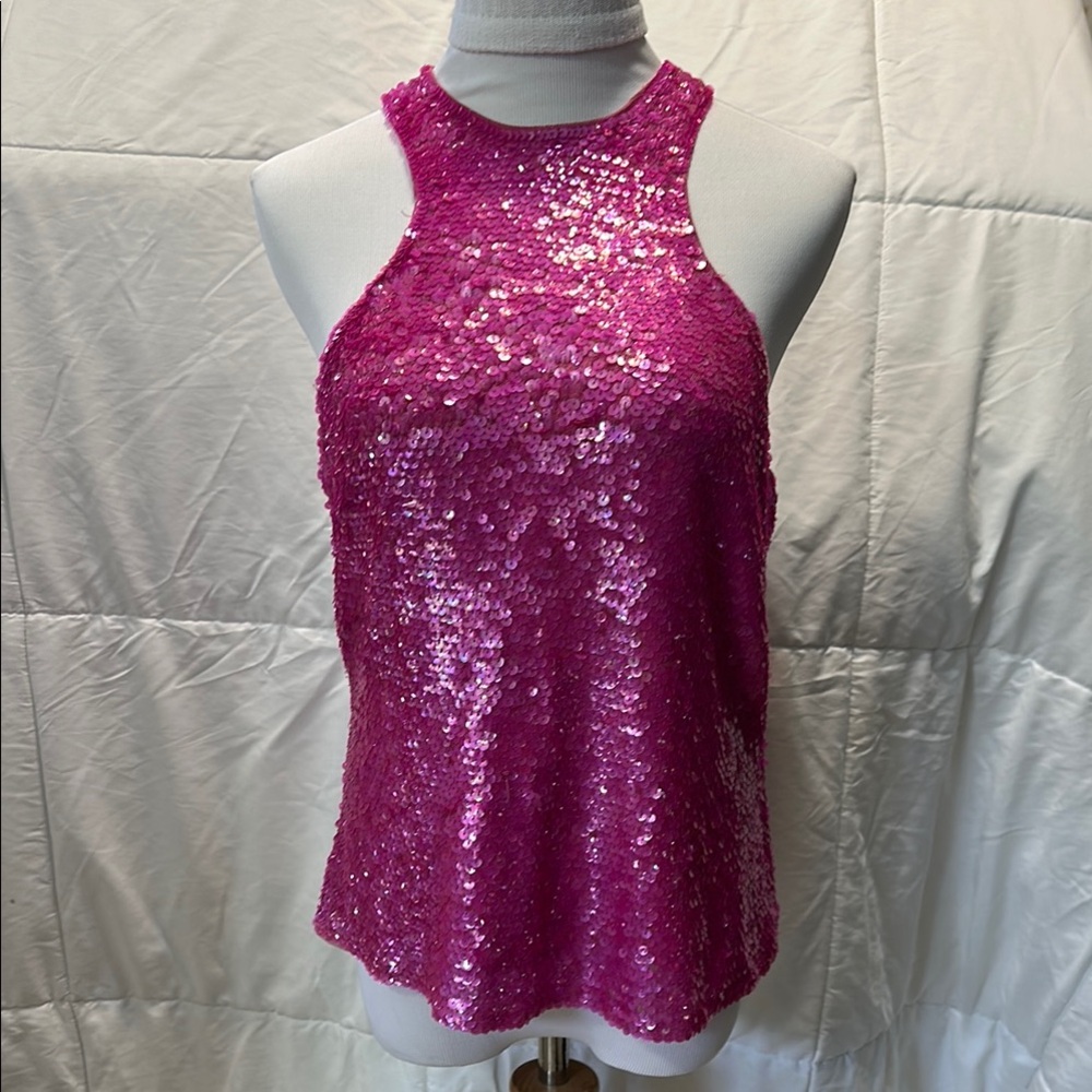French Connection Pink Sequin Sleeveless Tank Top
